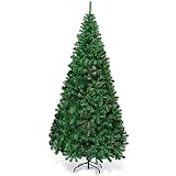 COSTWAY 240 cm Árbol de Navidad Artificial Verde con Base Metálica, Material PVC 1138 Ramas,...