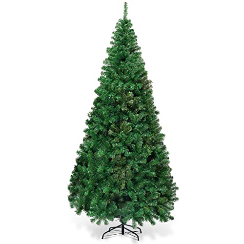 COSTWAY 240 cm Árvore de Natal artificial, árvore de Natal verde com base metálica, árvore artificial de PVC com 1138 ramos, decoração natalícia para interiores fácil de montar