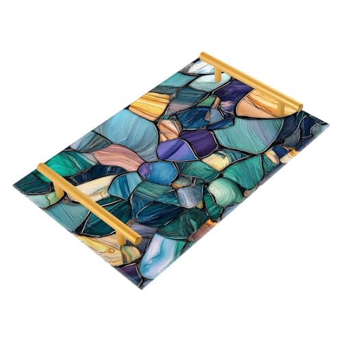 Marble Stones Vivid Decorative Breakfast Tray with Handles Bed Table Tray for Jewelry Perfume for Kitchen Serving charola para desayuno