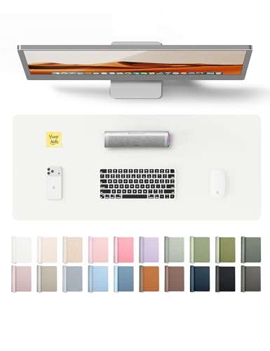 Image of YSAGi Leather Desk Pad Protector, Office Desk Mat, Large Mouse Pad, Non-Slip PU Leather Desk Blotter, Laptop Desk Pad, Waterproof Desk Writing Pad for Office and Home (23.6 inch x 13.8 inch, White)