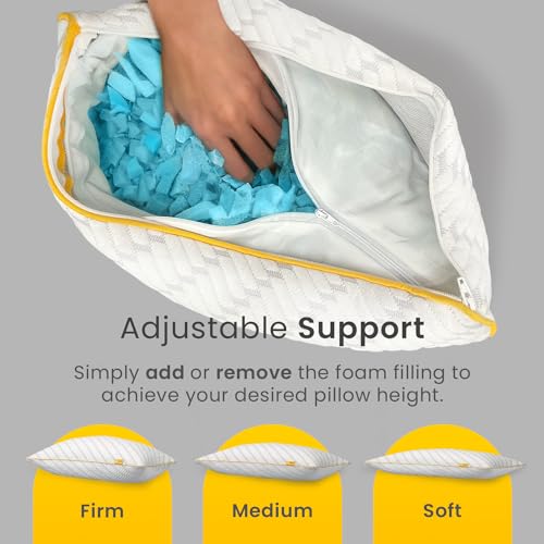 Cosi Home® Luxury Memory Foam Pillows 2 Pack with Bamboo Pillow Cover, Cooling Gel Filling & Adjustable Height - Breathable & Machine Washable for Side, Back & Front Sleepers (Size: 71 x 45cm)