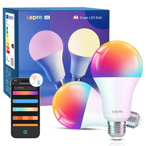 Lepro AI Smart Glühbirne B3 E27 WLAN/Bluetooth Smart Bulb 1521lm Dimmbar Foto-zu-Licht Personalisierter KI-Lichtdesigner Sprachsteuerung/Musik Sync Kompatibel mit Alexa/Google Assistant 2 Stück