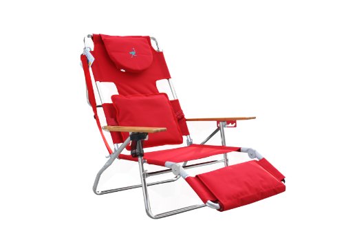 Ostrich Deluxe 3N1 Lightweight Lawn Beach Reclining Lounge Chair with Footrest, Outdoor Furniture for Patio, Balcony, Backyard, or Porch, Red