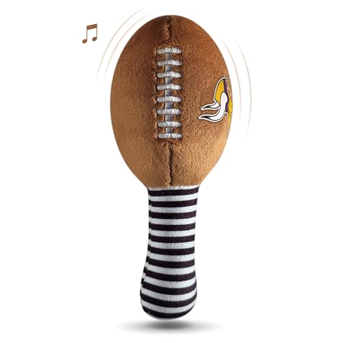 Image of Minnesota Vikings Plush Football Rattle by Smilo - Officially Licensed NFL Baby Rattle Toy - Soft Baby Rattle with Bell - for Babies and Toddlers from 3 Months