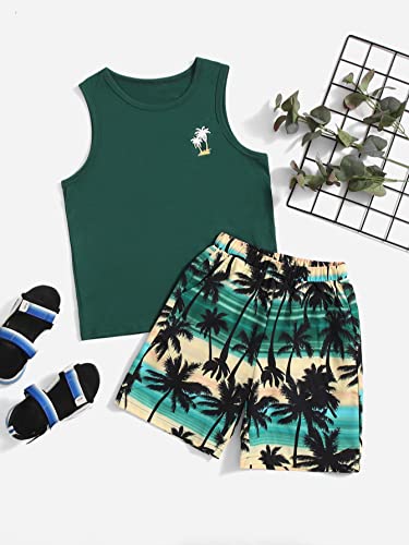 Image of Floerns Boys Boho Sleeveless Tank Top Tropical Print Shorts Set 2 Piece Outfit