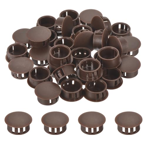 Image of MECCANIXITY 64PCS 19mm(3 /4 inch) Brown Plastic Hole Plugs, Flush Type Panel Hole Plugs Insert End Caps for Locking Hole Tubes Furniture Cabinet