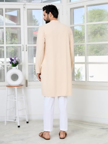 Image of See Designs Men's Full Sleeve Mandarin Collar Geometric Sequins Embroidered Thread Work Straight Long Kurta - Festive Collection