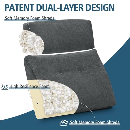 TANYOO Lumbar Support Pillow for Recliner Chair with Headrest, Dual-Layer Large Back Pillow for Deep Couch & Sofa, Memory Foam Lower Back Support Cushion Set for Sciatica Relief Dark Grey by TANYOO - Image 2