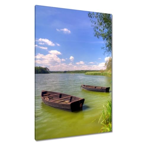Peinture imprimée sur toile pour habiller un grand mur vide tableau lac bateaux 80x120