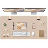 Bloss Extra Large Desk Mat 55' x 24', Non-Slip Dressing Table Cover Protector, Waterproof Student Study Desk Mat, PU Leather Computer Writing Desk Pad for Home Office and Decor - Beige
