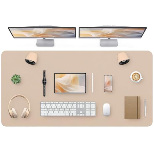 Bloss Extra Large Desk Mat 55" x 24", Non-Slip Dressing Table Cover Protector, Waterproof Student Study Desk Mat, PU Leather Computer Writing Desk Pad for Home Office and Decor - Beige