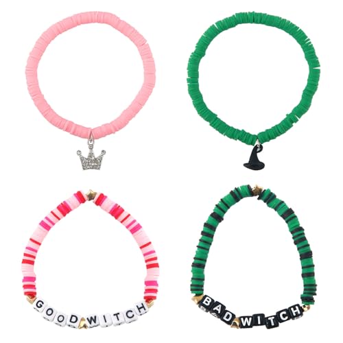4pcs Friendship Bracelets, Witch Green Pink Stretchable Friendship Bracelet Sister Merchandise Jewelry Stuff Birthday Gifts Merch Accessories for Best Sisters Decor