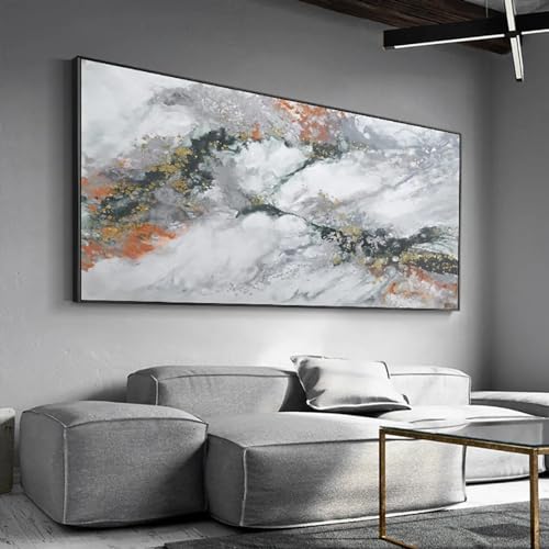 Art mural abstrait pour salon élégant : grande toile avec cadre noir 86x175 cm