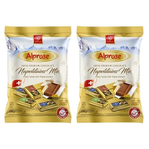 Napolitan Milk Chocolate Assorted Mix Flavours, Hazelnut, Gianduja and Plain - Kosher Swiss Chocolate - x 2 bags of 150g (2 pack)