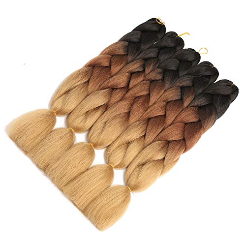 LUCASHA 3 Tone Pre Stretched Braiding Hair for Women 5 pcs/lot Pre Stretched Braiding Synthetic Hair Colorful Hair Braids(T1B/Dark Brown/Light Brown)