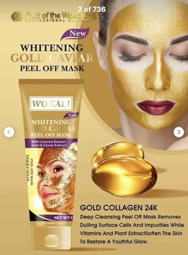 Image of Whitening 24k Gold Caviar Peel off Mask || Glowing, Brightening & Radiant skin || Boosts Collagen || Hyaluronic acid || Vitamin A & E || Remove impurities, dirt & dead skin || for men & women both || 130g