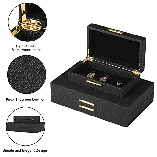 Zikoul Modern Decor Box Black Shagreen Leather Decorative Boxes With Lids For Home Decor Wooden Box With Hinged Lid #TOP2