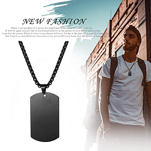 JewelryWe Schmuck Herren Halskette, Militärische Erkennungsmarke Armee Stil Gebürstet Matt Dog Tag Anhänger mit 22 Zoll Weizenkette Kette, Schwarz