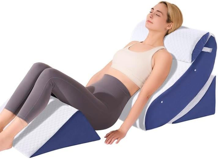 Image of OAISZ 4 PCS Wedge Pillow Set for After Surgery, Memory Foam Orthopedic Bed Wedge Pillow Set, Adjustable Bed for Sleeping, Acid Reflux Relief, Post Surgery Recovery, Back Support, Leg Elevation, Blue