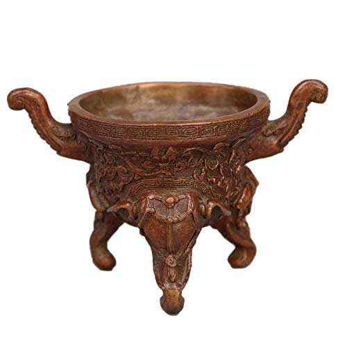 Fashion158 Colección de Bronce Antiguo Tres Elefantes pie de aromaterapia Horno Old Object Decoración Manualidades Casa Decoración