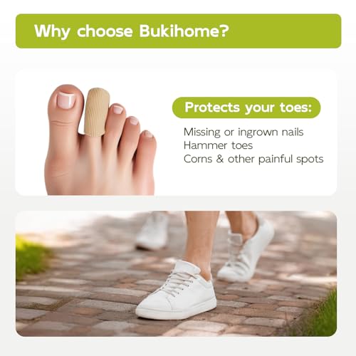 Image of Bukihome 8 PCS Toe Protectors, Silicone Toe Caps Closed Toe Surface Fabric Sleeve Protectors, Prevent Pain Relief for Corns, Blisters and Ingrown Toenails（8PCS Medium Size)[Upgrade]