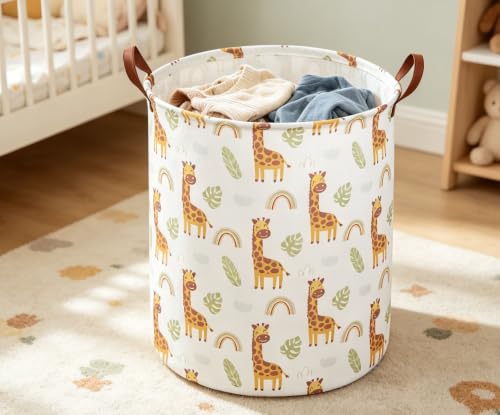 Image of ESSME Laundry Hamper,Giraffe Hamper Collapsible Canvas Waterproof Animal Storage Bin,Gift Baskets,(Giraffe)