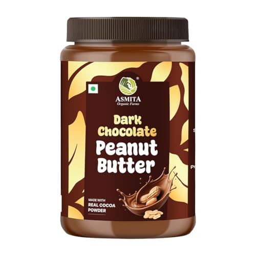 Image of Asmita Organic Farms Dark Chocolate Peanut Butter 900g | Smooth & Creamy Peanut Butter | High Protein Spread | No Refined Sugar | Cholesterol & Trans Fat Free | Healthy Spread for Breakfast & Snacks