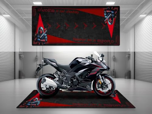 wibeart Alfombrilla de Motocicleta MPM para Kawasaki 40.º Aniversario, Lavable, Antideslizante, Resistente al Agua y al Aceite, para Garaje, Sala de | Rojo - Tamaño 1: 86.6 x 39.4/220 x 100 cm