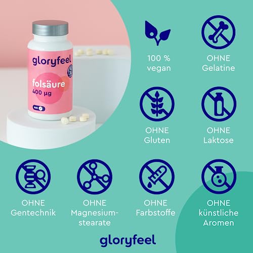 Folsäure - 400 Tabletten (13 Monate) - 400µg reine Folsäure pro Tablette - SCHWANGERSCHAFT & IMMUNSYSTEM* - 100% vegan, laborgeprüft und ohne Zusätze in Deutschland hergestellt