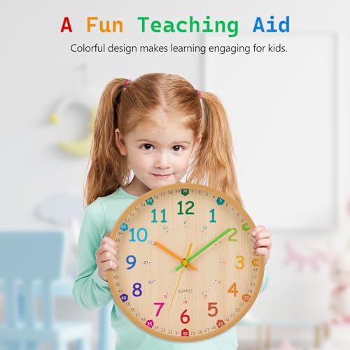 VIVILINEN Lernuhr Kinder Wanduhr Kinderzimmer Lautlos 25cm Wanduhr ohne Tickgeräusche für Schulanfänger, Jungen und Mädchen, Einschulung Geschenk