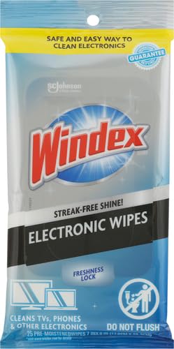 Image of Windex Electronic Cleaning Wipes, Pre-Moistened Screen Wipes for TVs, Phones, and Other Electronics, Resealable for a Freshness Lock, 25 Count (Pack of 12)