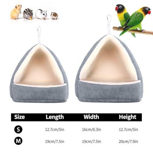 Image of Small Winter Warm Bird Bed for Cage with Soft Plush Hanging Hammock & Hut Tent, Hideaway Sleeping Nest for Budgies, Cockatiels, Small Animals, and Guinea Pig Hideouts (Grey, S)
