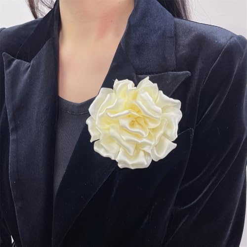 Image of Dainty Peony Rose Flower Brooches Lapel Pins Delicate Elegant Fabric Flowers Brooch Pin for Women Flower Corsage for Wedding Party Accessories Jewelry Gifts100mm
