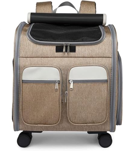 Yubbuio 猫と犬用 ペットキャリーバッグ バックパック キャスター付き ポータブルバッグ 小型犬用 大容量 旅行用 ペット用品 (グレー) (カーキ)