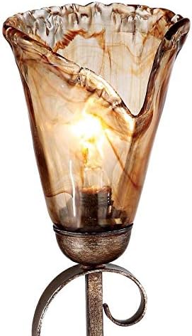 Franklin Iron Works Amber Scroll Rustic Wall Sconce Lighting Golden Bronze Metal Hardwired 23 1/2" High Fixture Amber Art Glass Decor for Bedroom Bathroom Bedside Home Kitchen (Colors May Vary)