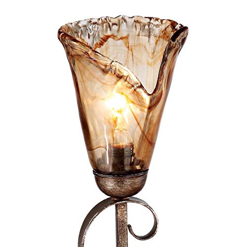 Image of Franklin Iron Works Amber Scroll Rustic Wall Sconce Lighting Golden Bronze Metal Hardwired 23 1 /2 inch High Fixture Amber Art Glass Cottage Core Decor for Bedroom Bathroom Bedside Home (Colors May Vary)