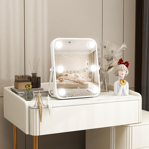 Hollywood Vanity Mirror with Lights - 10x12 Lighted Makeup Mirror with 6 Dimmable LED Bulbs and Touch Control