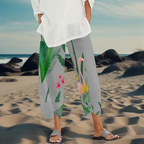 Womens Capris Pants 2025 Summer Patterned Print Wide Leg Elastic High Waist Trousers Plus Size Pant with Pockets4
