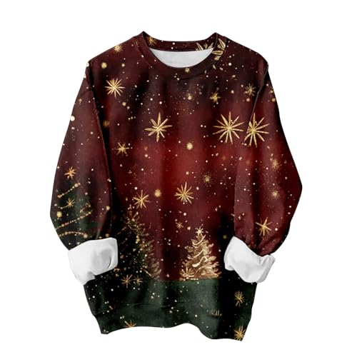 MJGkhiy Sudadera de mujer de Navidad roja con diseño de Merry Christmas Curvy, cuello redondo, sudaderas sin capucha, camiseta de Papá Noel, suéteres navideños feos, Vino, M