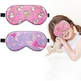 BeeVines Kids 100% Real Mulberry Silk Sleep Mask 2 Pack, Original Design Pure Silk Sleeping Eye Masks for Girls, Skin-friendly Blackout Eye Cover, Adjustable Strap, Reduce Puffy Eyes, for Travel Gifts
