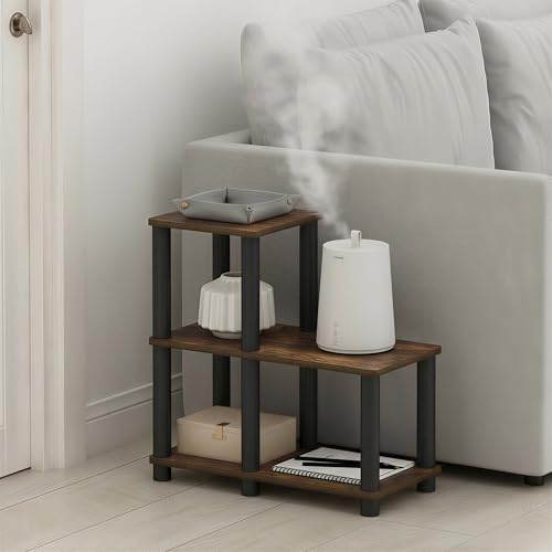 Image of Furinno Turn-N-Tube Storage Shelves, 3-Tier Ladder Book Shelf with Open Frame Design, 3-Cube Toolless Corner Shelf, for Organization and Storage, Living Room, Garage, Home Office, Amber Pine