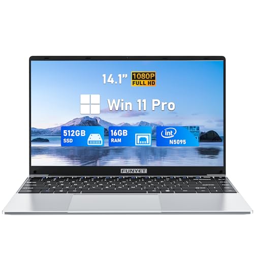 Image of FUNYET Laptop Computer, Gaming Laptops 2026, 14 Inch Lap Top PC Window 11 Pro, 16GB RAM 512GB SSD, Int N5095 Processor, Office 365, 2-Year Warranty, Students, Business