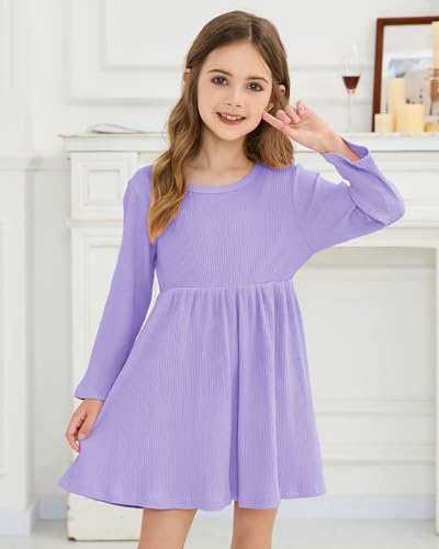Girls Long Sleeve Dress: 2-Pack Soft Ribbed Ruffles Unicorn Print Toddler Girl Dresses for Casual Birthday Party 2-7Y4