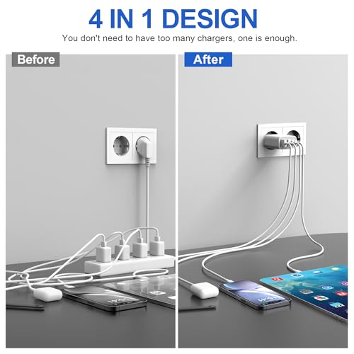 Cargador-USB-C-4-Puertos-Enchufe-USB-C-45W-para-iPhone-16-15-14-13-12-11-Pro-Max-SE-2020-XS-XR-X-8-Plus-ipad-Samsung-Cargador-Multiple-USBC-Carga-Rapida-Romalux-Cargador-Movil-Carga-Rapida-Tipo-C