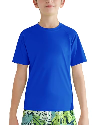 Valcatch Boy's Girls UPF 50+ Rash Guard Swim Shirts Kids Teens Quick Dry Athletic Short Sleeve T Shirt UV Fishing Surfing Water Beach Tops Running Workout Gym Active Tee Shirt Royal Blue