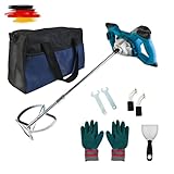 VKE Mörtelmischer, 2400W Rührwerk Beton 6 Gang, Max. 1200 r/min Betonmischer mit Festdrehzahlknopf, Elektrischer Betonrührer mit Aufbewahrungstasche, Quirl Mörtelrührer zum Mörtel, Zement, Farbe Usw