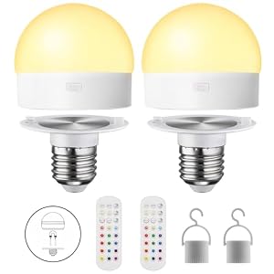HISTAR Rechargeable Light Bulbs for Sconce and Lamp with Remote, RGB, Timer, Dimmable, E26 Battery Operated Light Bulb, 3 Color Temperature, 2Pack