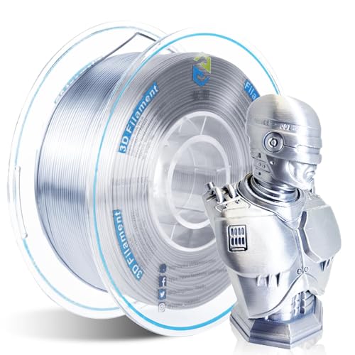 YOUSU Silk 3D Printer Filament,Shiny Silk Sliver PLA Filament 1.75mm 1kg Spool (2.2lbs), Strong Bonding and Overhang Performance,Compatible with Most of 3D Printer