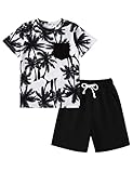 Geru Boy Shorts Sets Hawaiian Outfit Kid Leaves Floral Short Sleeve Shirt Top+shorts Suits