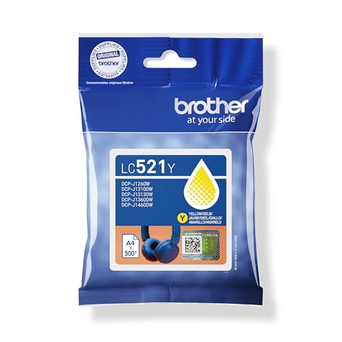Brother LC521Y | Cartuccia ink | Colore Giallo | da 500 pagine | per stampanti DCPJ1260W / DCPJ1310DW / DCPJ1313DW / DCPJ1360DW / DCPJ1460DW